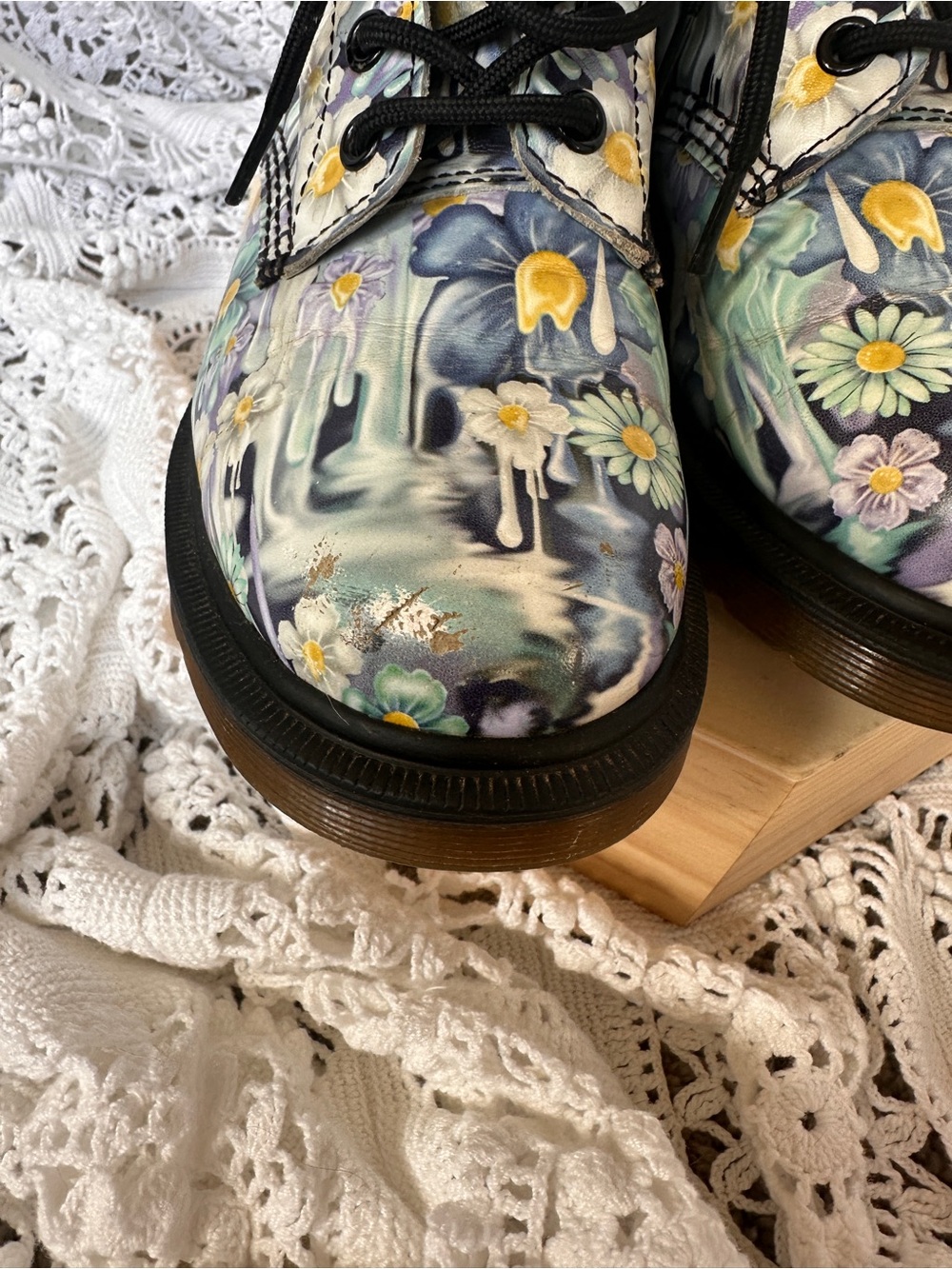 RARE COLLECTIBLE Dr. Martens 1460 Pascal Blue Slime Floral Paint Drip Boots Sz6 - Picture 8 of 16